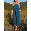 image:imageZESICA Women Casual Off Shoulder Strapless Belted Wide Leg Jumpsuit RomperTeal