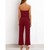 image:imageZESICA Women Casual Off Shoulder Strapless Belted Wide Leg Jumpsuit RomperWine