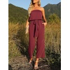 image:imageZESICA Women Casual Off Shoulder Strapless Belted Wide Leg Jumpsuit RomperWine