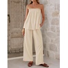 image:imageZESICA Womens 2 Piece Sets Casual Strapless Tube Top Wide Leg Pants OutfitsApricot
