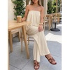 image:imageZESICA Womens 2 Piece Sets Casual Strapless Tube Top Wide Leg Pants OutfitsApricot
