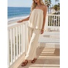 image:imageZESICA Womens 2 Piece Sets Casual Strapless Tube Top Wide Leg Pants OutfitsApricot
