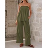 image:imageZESICA Womens 2 Piece Sets Casual Strapless Tube Top Wide Leg Pants OutfitsArmygreen