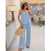 image:imageZESICA Womens 2 Piece Sets Casual Strapless Tube Top Wide Leg Pants OutfitsBlue
