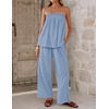 image:imageZESICA Womens 2 Piece Sets Casual Strapless Tube Top Wide Leg Pants OutfitsBlue