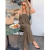image:imageZESICA Womens 2 Piece Sets Casual Strapless Tube Top Wide Leg Pants OutfitsKhaki