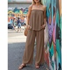 image:imageZESICA Womens 2 Piece Sets Casual Strapless Tube Top Wide Leg Pants OutfitsKhaki