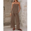 image:imageZESICA Womens 2 Piece Sets Casual Strapless Tube Top Wide Leg Pants OutfitsKhaki