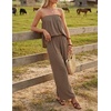 image:imageZESICA Womens 2 Piece Sets Casual Strapless Tube Top Wide Leg Pants OutfitsKhaki