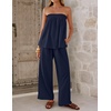 image:imageZESICA Womens 2 Piece Sets Casual Strapless Tube Top Wide Leg Pants OutfitsNavy