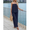 image:imageZESICA Womens 2 Piece Sets Casual Strapless Tube Top Wide Leg Pants OutfitsNavy