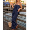 image:imageZESICA Womens 2 Piece Sets Casual Strapless Tube Top Wide Leg Pants OutfitsNavy