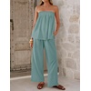 image:imageZESICA Womens 2 Piece Sets Casual Strapless Tube Top Wide Leg Pants OutfitsSage