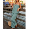 image:imageZESICA Womens 2 Piece Sets Casual Strapless Tube Top Wide Leg Pants OutfitsSage