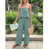 image:imageZESICA Womens 2 Piece Sets Casual Strapless Tube Top Wide Leg Pants OutfitsSage