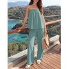image:imageZESICA Womens 2 Piece Sets Casual Strapless Tube Top Wide Leg Pants OutfitsSage