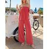 image:imageZESICA Womens 2 Piece Sets Casual Strapless Tube Top Wide Leg Pants OutfitsWatermelonred