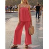image:imageZESICA Womens 2 Piece Sets Casual Strapless Tube Top Wide Leg Pants OutfitsWatermelonred