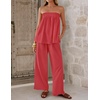 image:imageZESICA Womens 2 Piece Sets Casual Strapless Tube Top Wide Leg Pants OutfitsWatermelonred