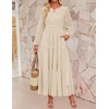image:imageZESICA Womens 2026 Fall Long Sleeve Eyelet Maxi DressApricot