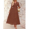 image:imageZESICA Womens 2026 Fall Long Sleeve Eyelet Maxi DressBrown