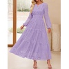 image:imageZESICA Womens 2026 Fall Long Sleeve Eyelet Maxi DressLightpurple