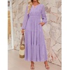image:imageZESICA Womens 2026 Fall Long Sleeve Eyelet Maxi DressLightpurple