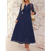image:imageZESICA Womens 2026 Fall Long Sleeve Eyelet Maxi DressNavy