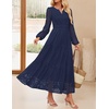 image:imageZESICA Womens 2026 Fall Long Sleeve Eyelet Maxi DressNavy