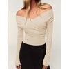image:imageZESICA Womens 2026 Fall Long Sleeve Wrap Off Shoulder Y2K Going Out TopsApricot