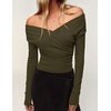 image:imageZESICA Womens 2026 Fall Long Sleeve Wrap Off Shoulder Y2K Going Out TopsArmygreen
