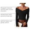 image:imageZESICA Womens 2026 Fall Long Sleeve Wrap Off Shoulder Y2K Going Out TopsBlack