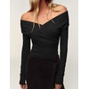 image:imageZESICA Womens 2026 Fall Long Sleeve Wrap Off Shoulder Y2K Going Out TopsBlack