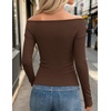 image:imageZESICA Womens 2026 Fall Long Sleeve Wrap Off Shoulder Y2K Going Out TopsBrown