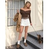 image:imageZESICA Womens 2026 Fall Long Sleeve Wrap Off Shoulder Y2K Going Out TopsBrown