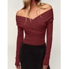 image:imageZESICA Womens 2026 Fall Long Sleeve Wrap Off Shoulder Y2K Going Out TopsBurgundy