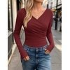 image:imageZESICA Womens 2026 Fall Long Sleeve Wrap Off Shoulder Y2K Going Out TopsBurgundy