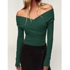 image:imageZESICA Womens 2026 Fall Long Sleeve Wrap Off Shoulder Y2K Going Out TopsDarkgreen