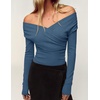 image:imageZESICA Womens 2026 Fall Long Sleeve Wrap Off Shoulder Y2K Going Out TopsDustyblue