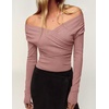 image:imageZESICA Womens 2026 Fall Long Sleeve Wrap Off Shoulder Y2K Going Out TopsDustypink