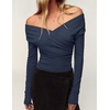 image:imageZESICA Womens 2026 Fall Long Sleeve Wrap Off Shoulder Y2K Going Out TopsNavy