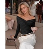 image:imageZESICA Womens 2026 Fall Long Sleeve Wrap Off Shoulder Y2K Going Out TopsPolkadotblack