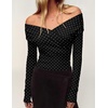 image:imageZESICA Womens 2026 Fall Long Sleeve Wrap Off Shoulder Y2K Going Out TopsPolkadotblack