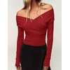 image:imageZESICA Womens 2026 Fall Long Sleeve Wrap Off Shoulder Y2K Going Out TopsRed