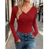image:imageZESICA Womens 2026 Fall Long Sleeve Wrap Off Shoulder Y2K Going Out TopsRed