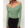 image:imageZESICA Womens 2026 Fall Long Sleeve Wrap Off Shoulder Y2K Going Out TopsSage