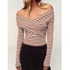 image:imageZESICA Womens 2026 Fall Long Sleeve Wrap Off Shoulder Y2K Going Out TopsStripebrown