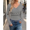image:imageZESICA Womens 2026 Fall Long Sleeve Wrap Off Shoulder Y2K Going Out TopsStripedblack