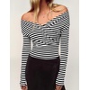 image:imageZESICA Womens 2026 Fall Long Sleeve Wrap Off Shoulder Y2K Going Out TopsStripedblack