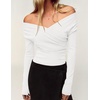 image:imageZESICA Womens 2026 Fall Long Sleeve Wrap Off Shoulder Y2K Going Out TopsWhite